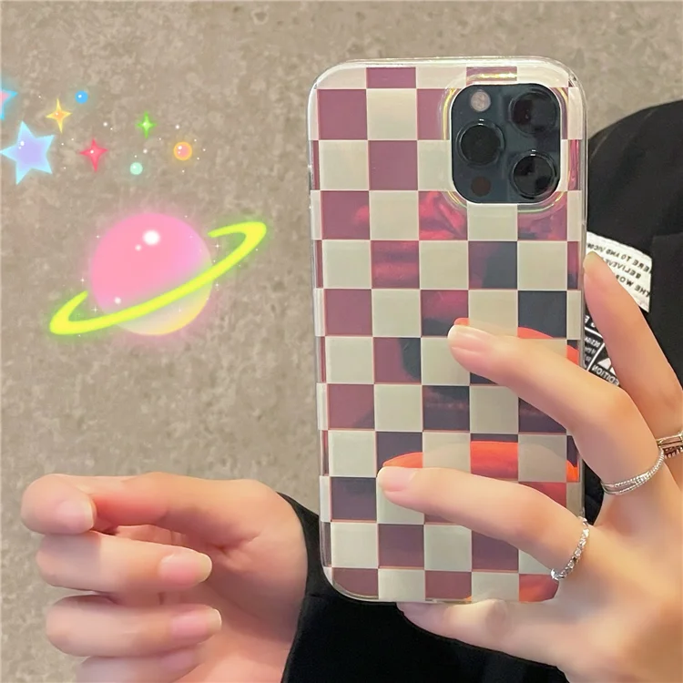 
2021 new designer laser clear tpu printing Checkered pattern shockproof back cover phone case for Iphone 11/12 pro max 6 7 8 