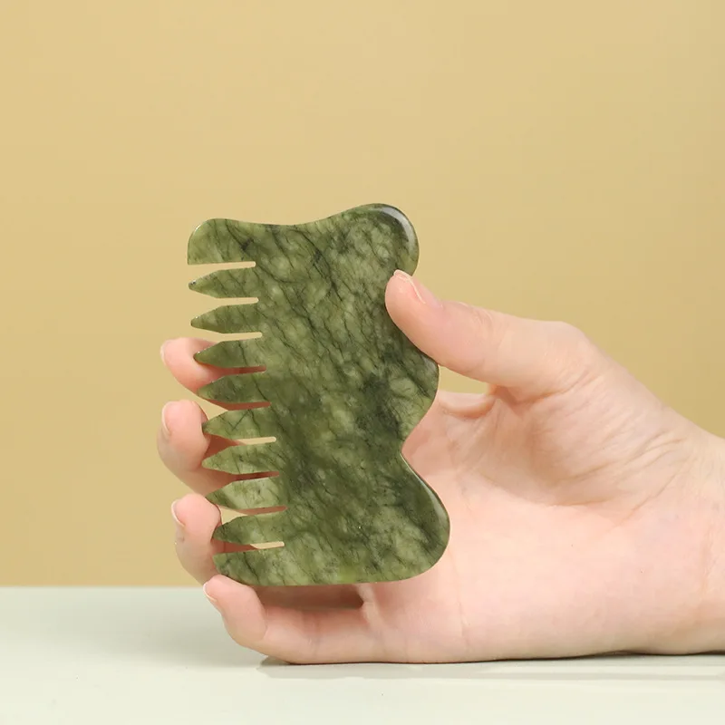 Natural Jade Hair Comb Xiuyan Jade Gua Sha Tools Jade Scalp Massager for Acupuncture Therapy Guasha Comb