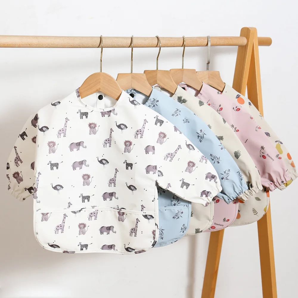 New Super Soft Waterproof Long Sleeve Baby Feeding Bibs Cloth Washable Baby Toddler Bibs