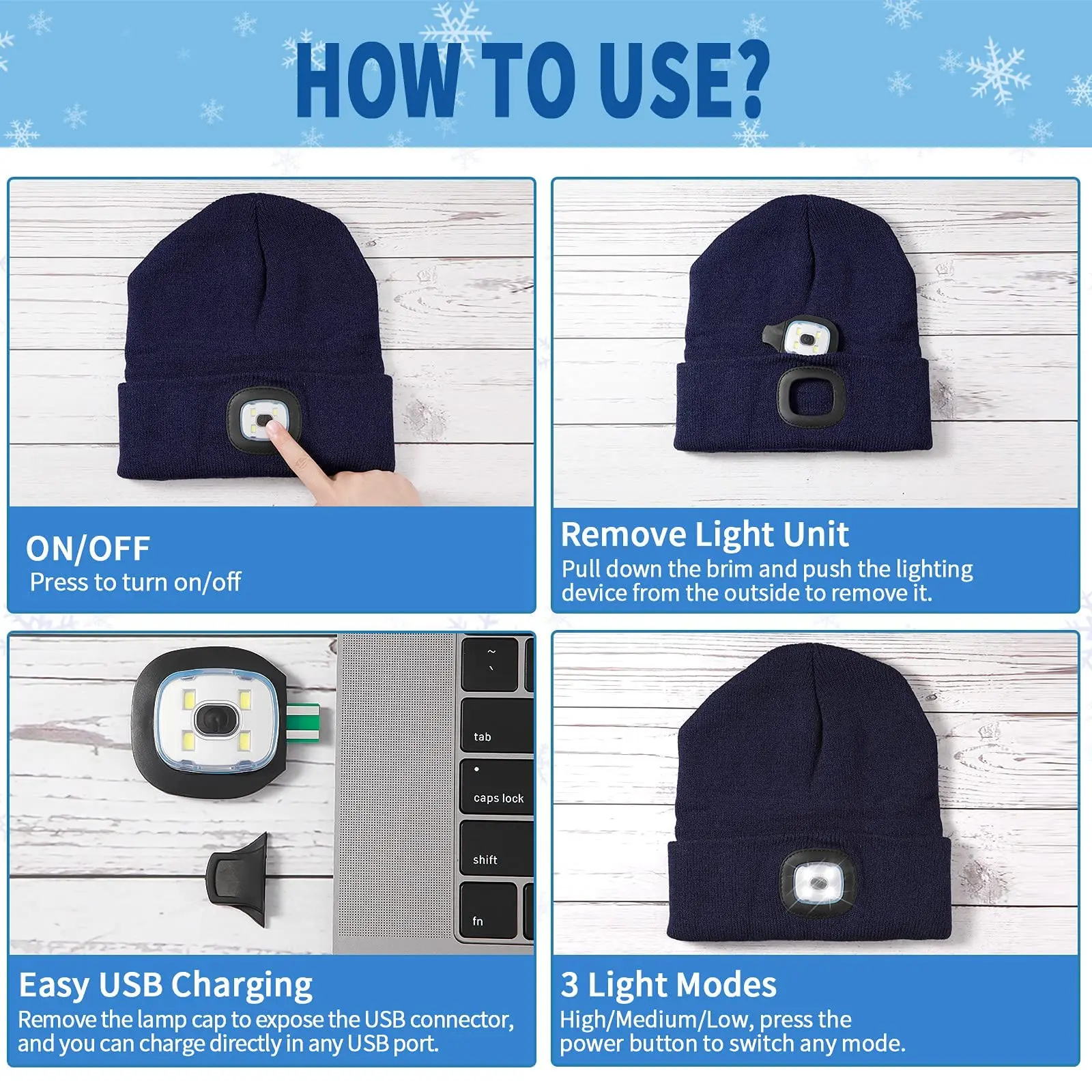 wholesale high quality acrylic beanie for women men led beanie hat with light fisherman beanie cap custom logo embroidery hats