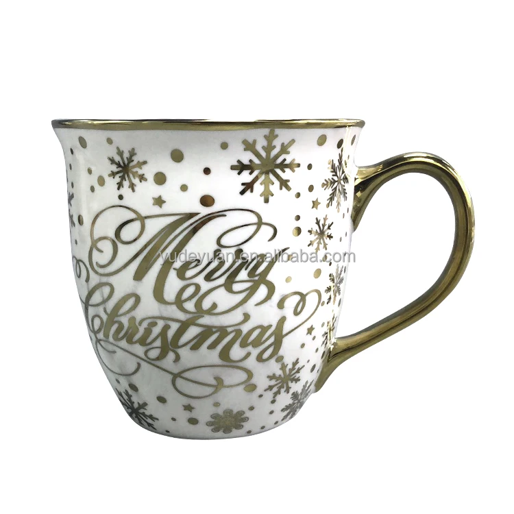 YDY Porcelain Factory Cheap Ceramic Porcelain Metal Design Cups Golden Mug Christmas Ceramic Mug Coffee Mugs With Gold Handle