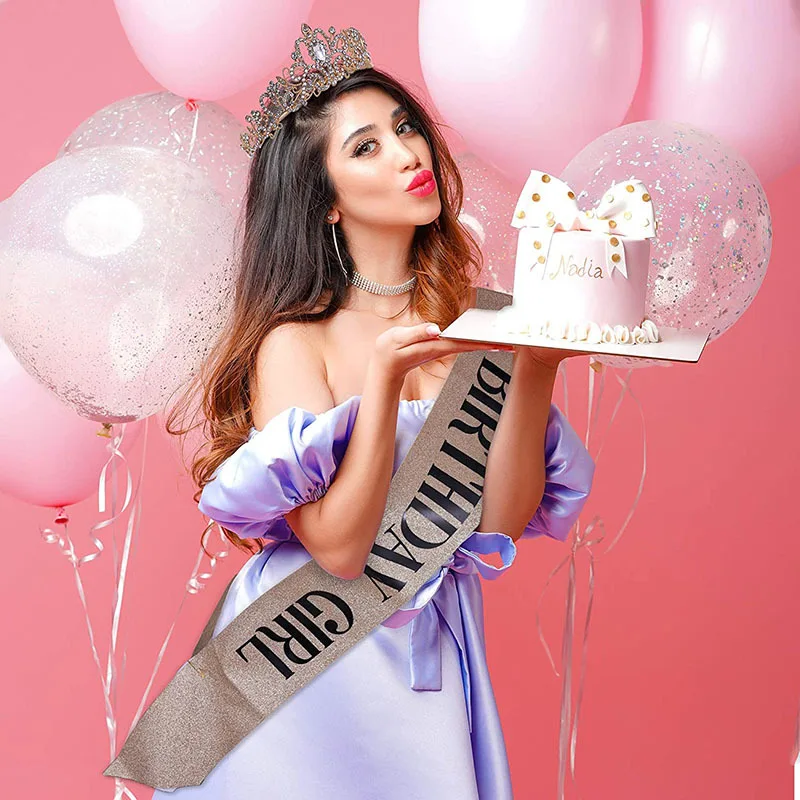 New Wholesale Birthday Princess Sash Tiara Crystal Crown Birthday Girl Sash Party Favors Birthday Party Decorations