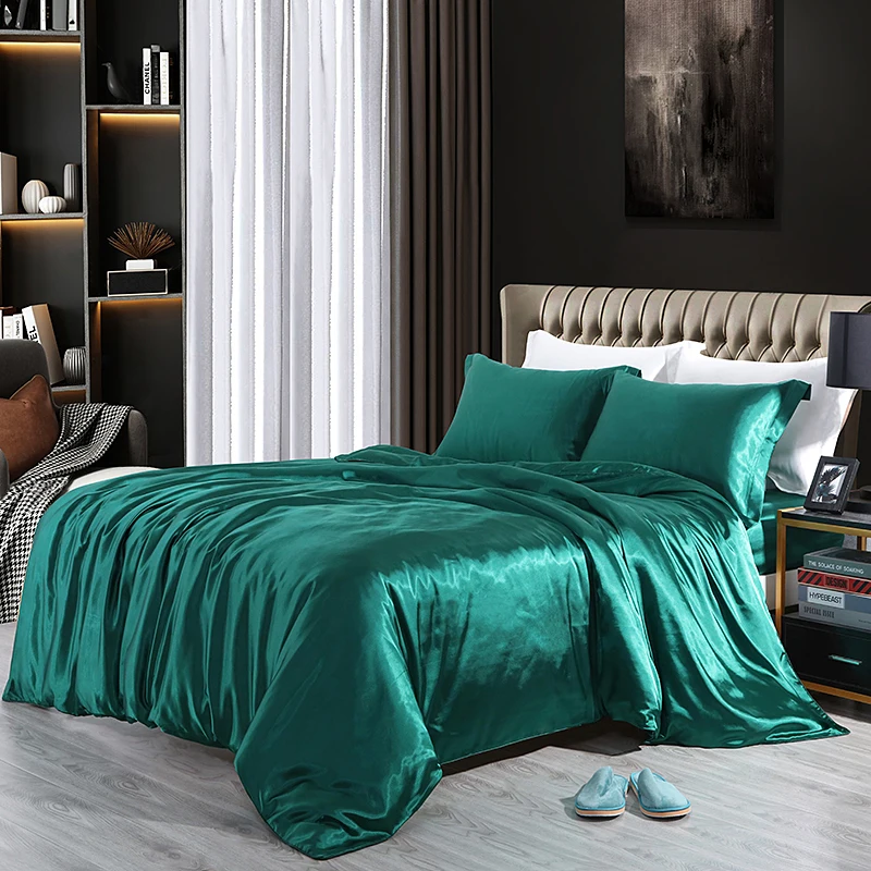 Wholesale Luxury 100% Silk Satin Bedding Set Solid Color 4Pcs Hotsale-Includes Bed Sheet and Pillow Case