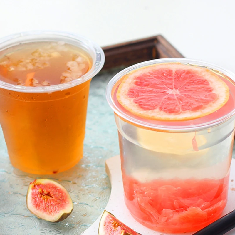 Disposable Coffee Cup Wholesale Thickened Commercial Take-out Packaging Cold Drink Lemon Tea Cup with Lid PET Plastic Beverage