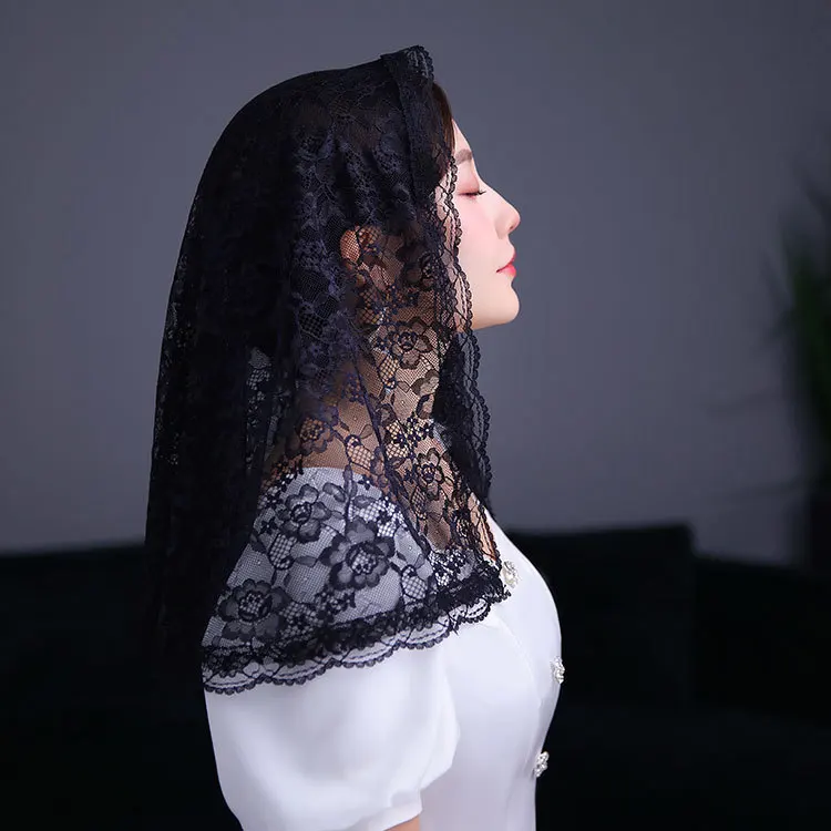 Muslim Church Veil Mass Prayer Headdress Lace Layers Tulle Wedding Veils Exquisite Lace Edge Flower Bridal Veils For Women