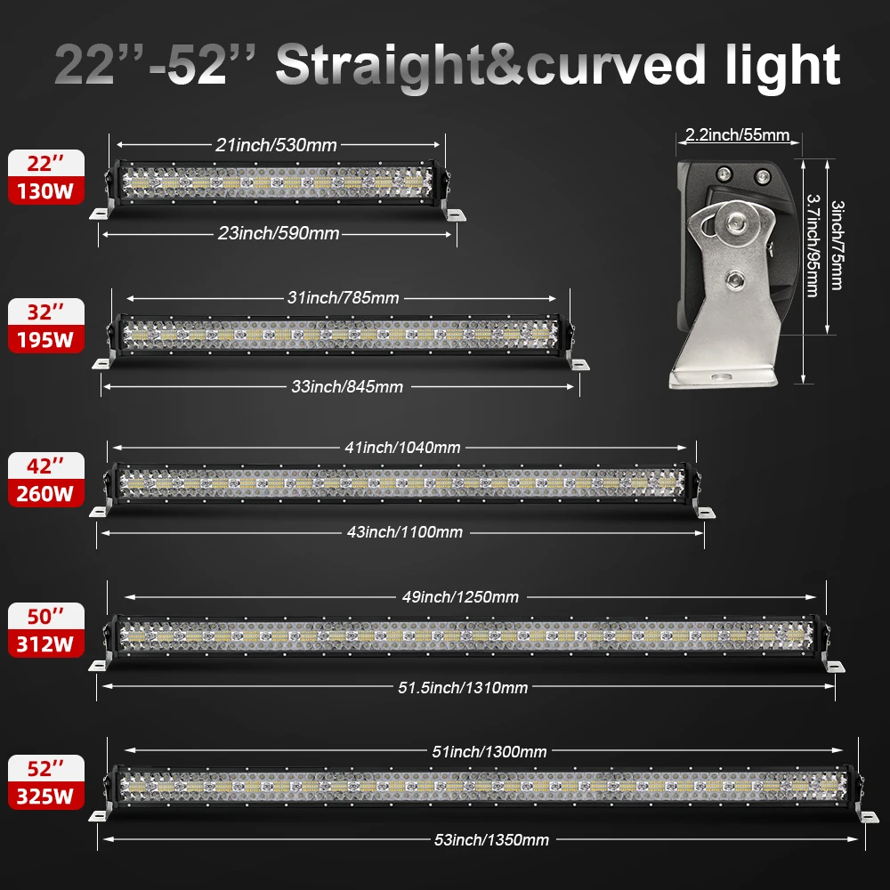 Суперъяркая Светодиодная панель E-mark 3 ряда для внедорожников, оптовая продажа, светодиодная балка 8 дюймов 14 дюймов 22 дюйма 32 дюйма 42 дюйма 52 дюйма
