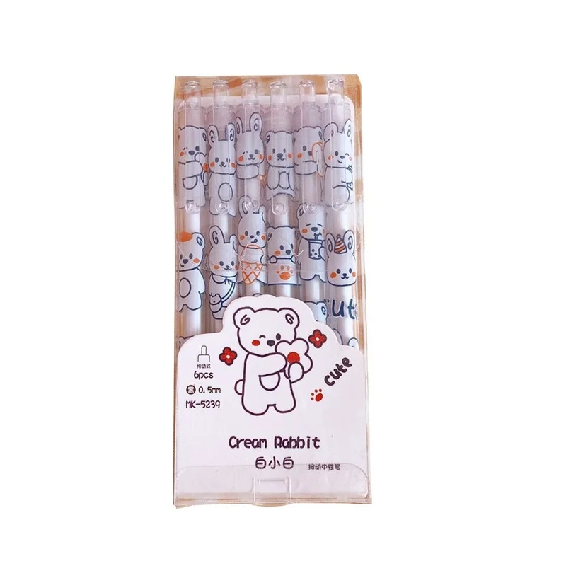 Cute Gel Pen for School Students Cartoon Bear Gel Pen Set Press Type Gel Pen 0.5mm Black Ink
