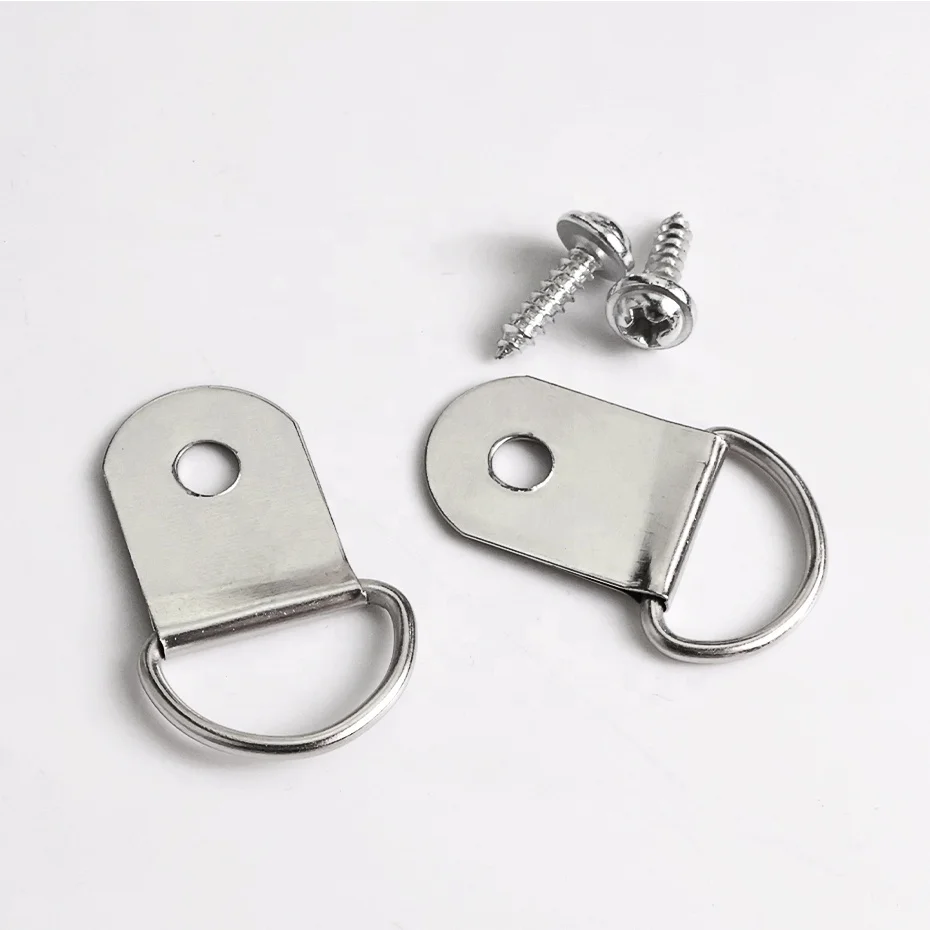 40PCS TS-K025 Hanger Set Metal Triangle D-ring Hook Hanger Loops With Screws Silver For Hanging Art Work Painting Frame Wall