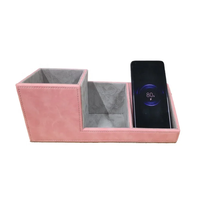 10W Wireless Charging Station and Power Station PU Leather Mobile Phone Charger Holder Desk Organizer Charging Receiver