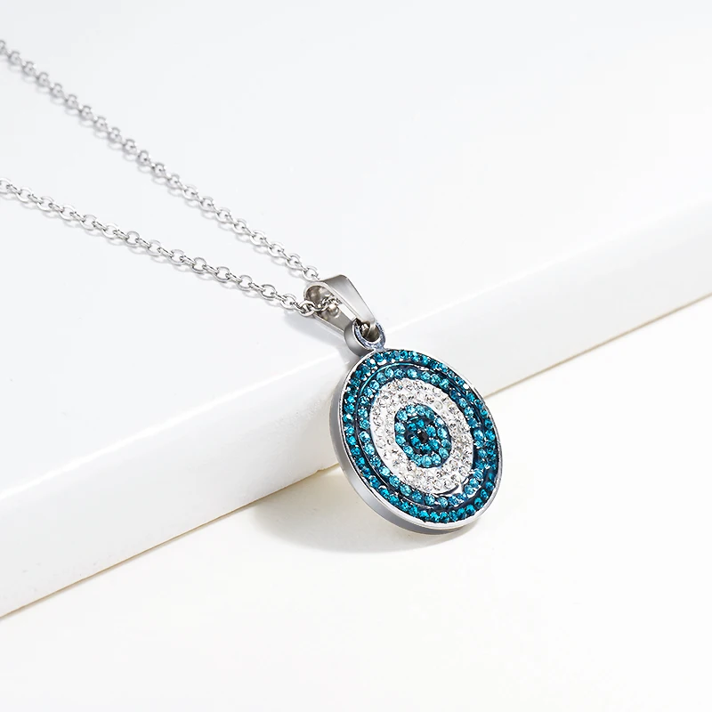 
BAOYAN Stainless Steel Jewelry Necklace Blue Rhinestone Evil Eye Necklace 