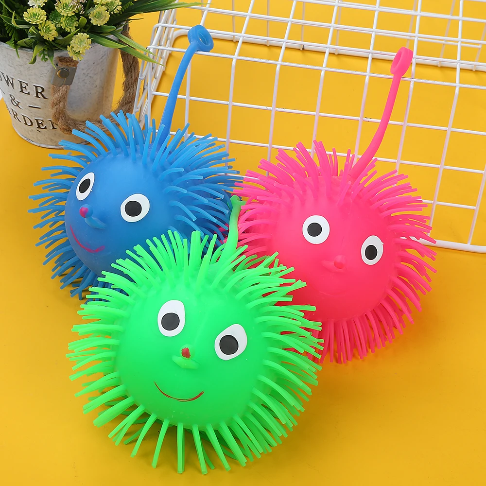 Kehui Smiling Squeeze Puffer Balls Tpr Fluffy Light Led Soft Puffer Balls On A String