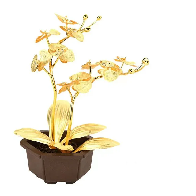 Gold Leaf Pot plant Souvenirs Ornaments Phalaenopsis Flower Pots Home Decor Wedding Gifts Gold Leaf Potted Bonsai