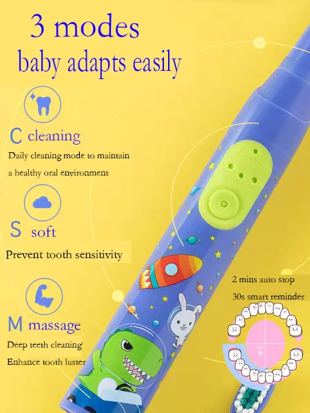 
SN606 IPX7 Waterproof design ultrasonic rechargeable electric toothbrush for kids 
