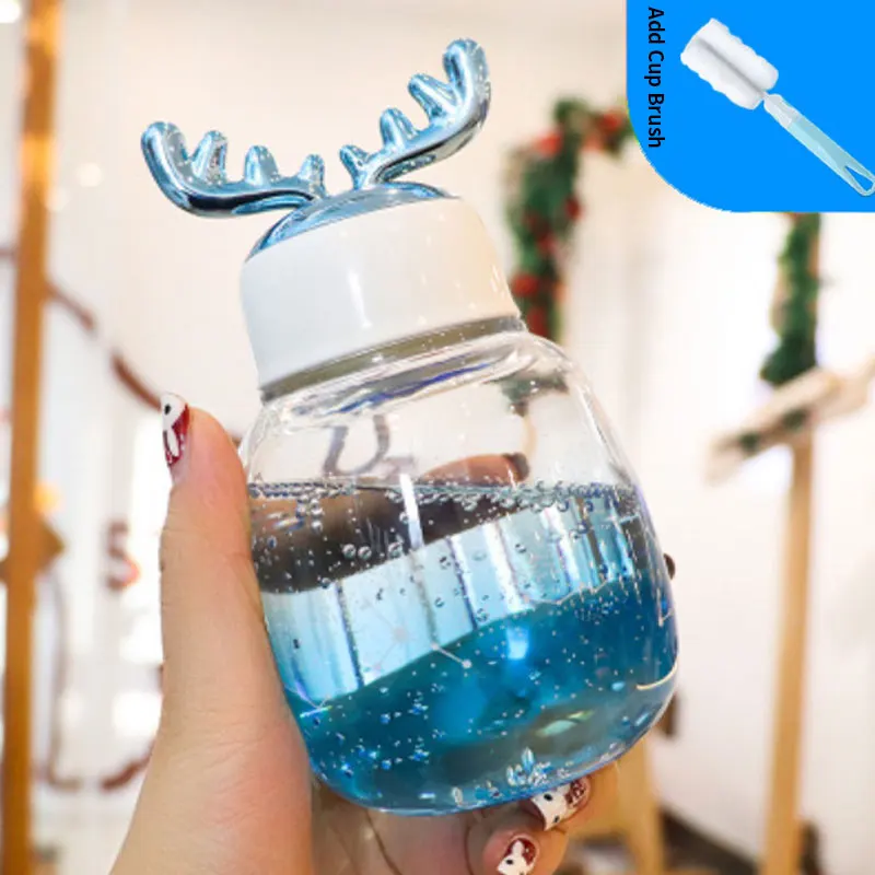 Thickened glass gradient color star portable rope cute glass bottle with antler shaped lid
