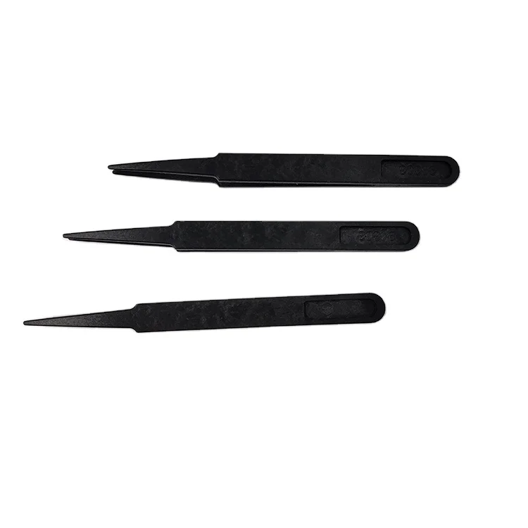 93303 Black Antistatic ESD Conductive Plastic Tweezers for Industrial Manufacturing Operations