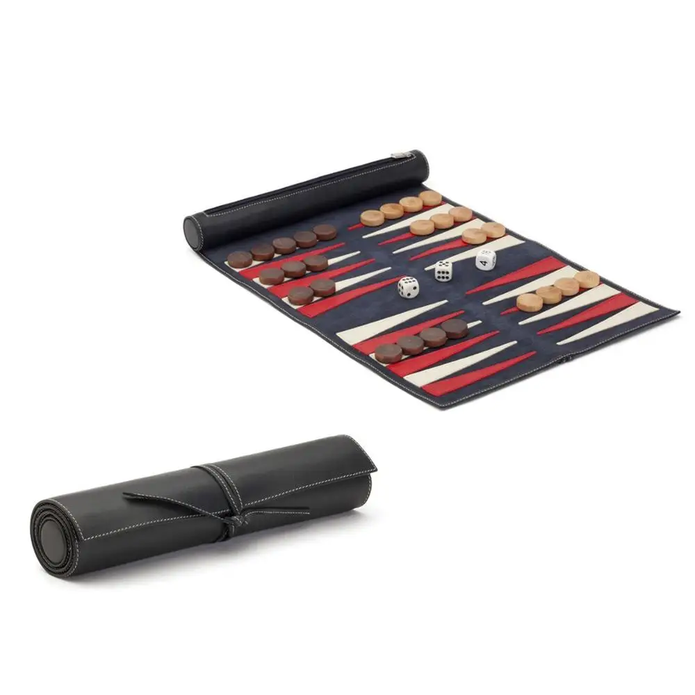 Portable red PU leather roll up travel dice custom backgammon set