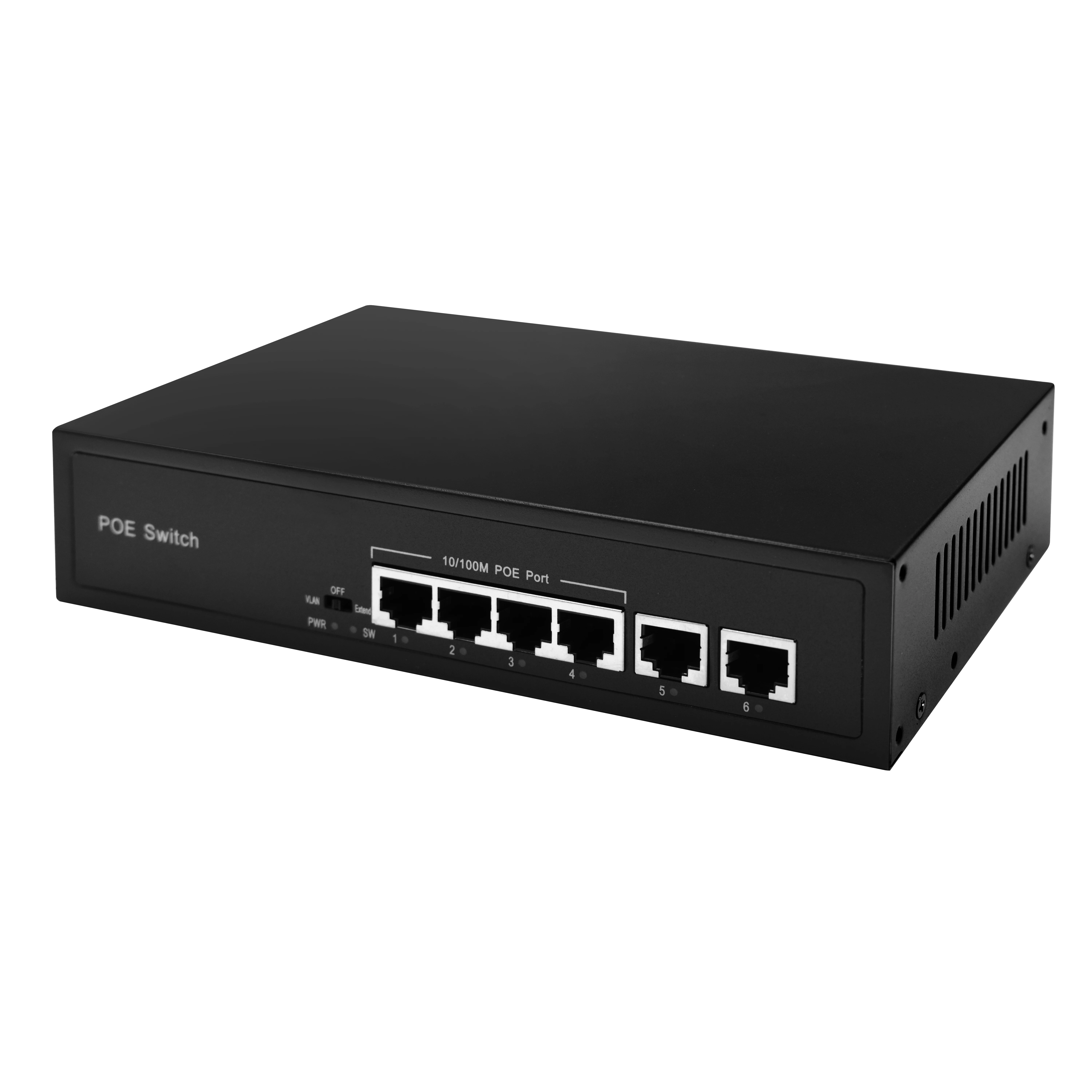 4 Ports 10/100Mbps + 2 Uplink ports Ethernet PoE Switch Desktop Unmanaged Network PoE 12v Switch