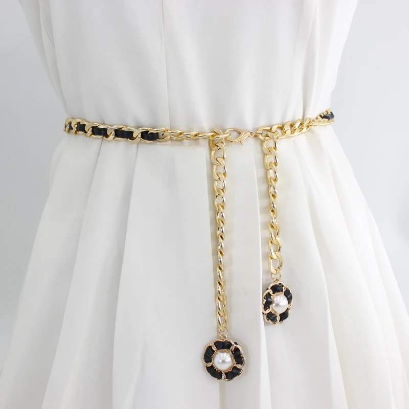 2021 New Hot sale Plus size suede metal chain Woman  Dress Decorate Flower Simple Waist Belts