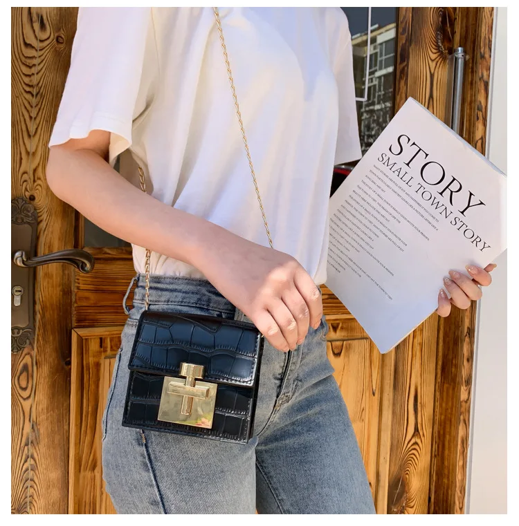 Crocodile Pattern MINI Crossbody Bags For Women Lock Messenger Shoulder Bag Lady Phone Handbags and Purses Stone Pattern