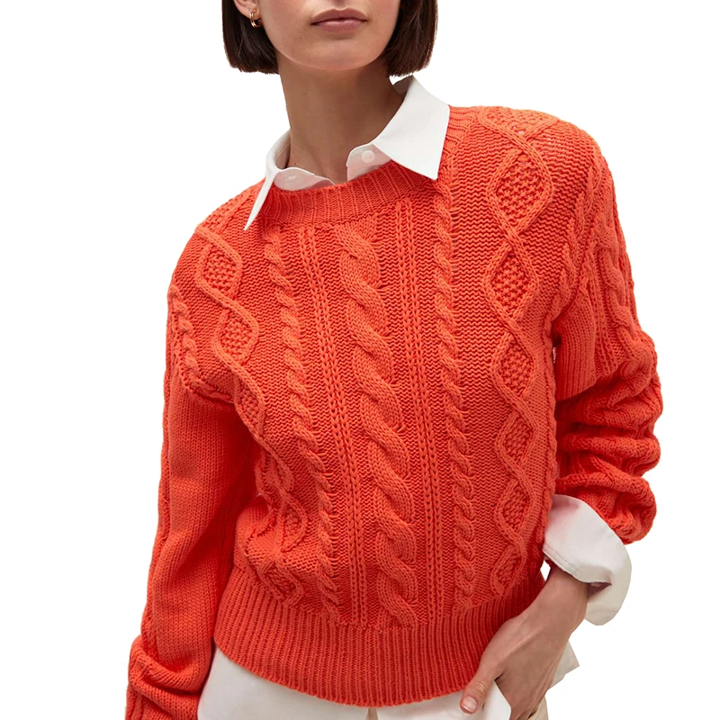 Корейский Зимний вязаный крючком пуловер оверсайз в рубчик жаккард 2022 дизайнерский пуловер с круглым вырезом с длинным рукавом роскошный женский свитер большого размера (1600587453518)