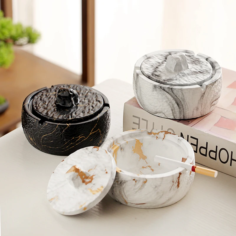 Ready to ship cheap Marble style eco-friendly concrete cement ashtray with lid