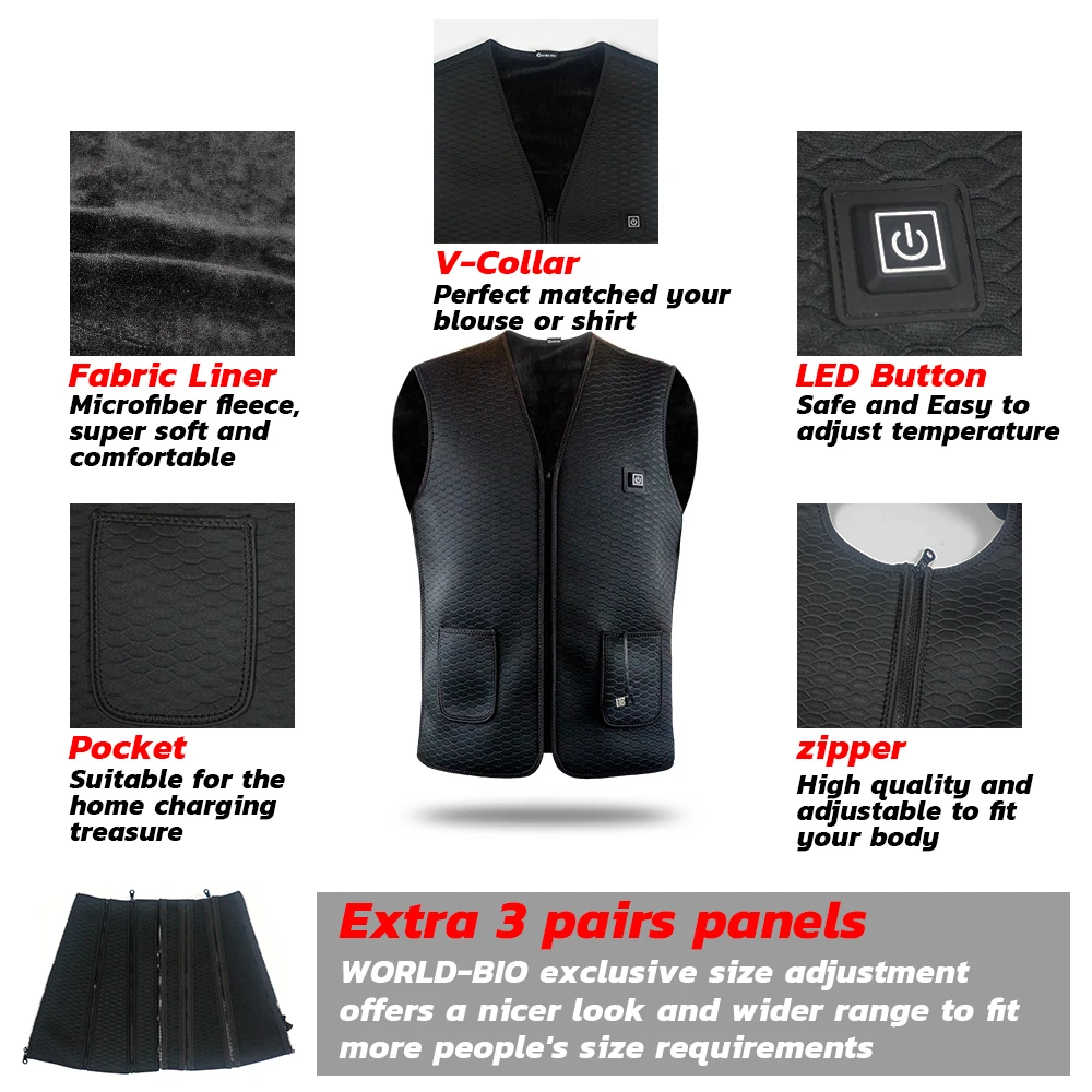 Wholesale 3 Ajustable Temperature Electric Usb Rechargeable Battery Powered Heated Winter Jacket Heated Vest  veste chauffante