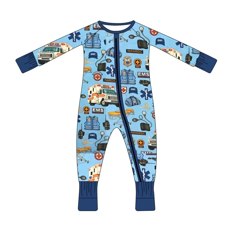 new arrive baby boy girls bamboo pajamas newborn kids milk silk ambulance printing 2 piece nightwear children bamboo jammies