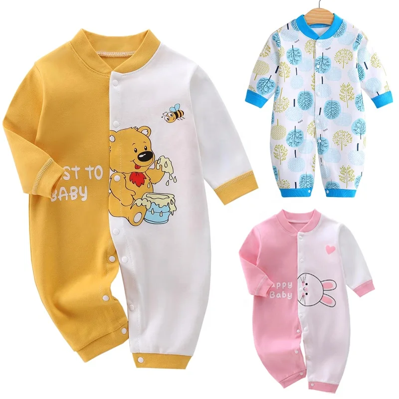 Toddler Baby Girl Boy Rompers Color Block Cartoon Jumpsuit Newborn Cotton Pajamas Cute Onesie Infant Clothing Winter Clothes
