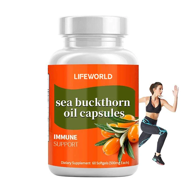 Hot Sale Private Label Skin Care 500mg Omega 7 Complete Sea Buckthorn Oil Berry Blend Sea buckthorn oil capsules