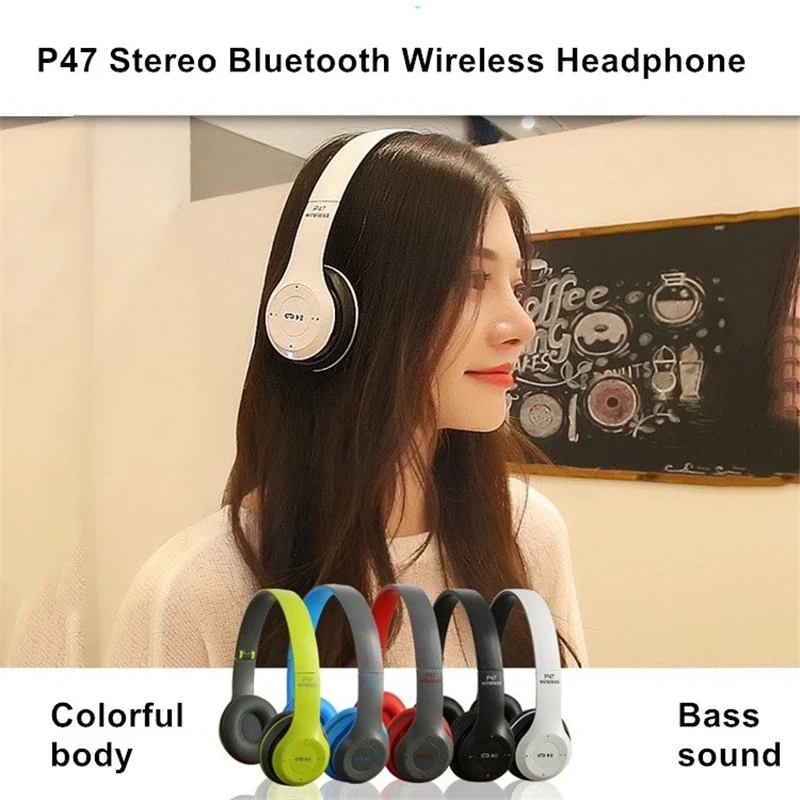P47 Foldable Hi-Fi Stereo Headsets BT 5.0 Music Headsets with fm radio TF Card for PS4/Kids Gifts  P47 Wireless Headphones