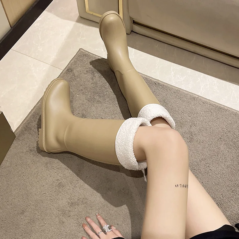 XY Fashion Outside Waterproof Non-slip Wear-resisting Contracted High Female Rain Boots