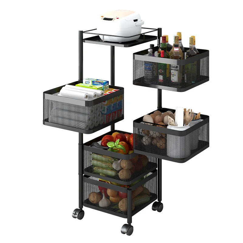 Kitchen rack 360-degree rotating vegetable basket floor multi-layer household multi-function fruit and vegetable storage rack