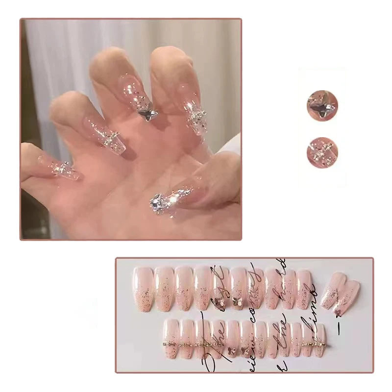 Colorful fairy nail art press on nail full coverages in Korean style for women and girls