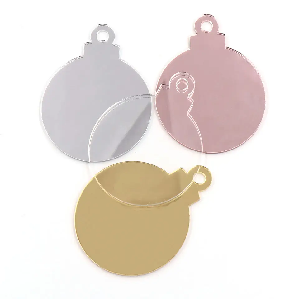 Christmas Ornament Decoration Clear Blank Acrylic Rose Gold Mirror Christmas Tree Bauble Tags Hanging Bauble