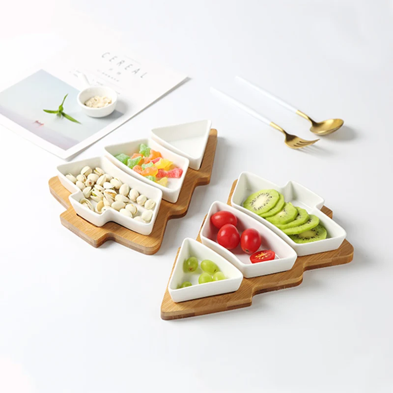Pan holiday gift creative design Christmas tree shape plate wooden tableware bamboo plate