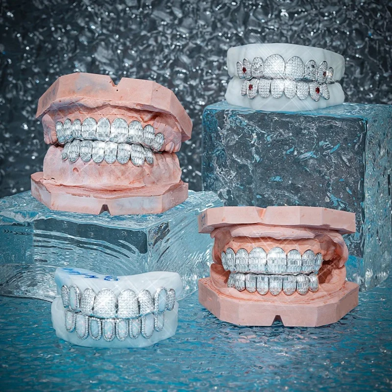 VVS Invisible Setting Diamond Teeth Top & Bottom Princess Cut 10k Gold s925 Silver Iced Out Moissanite Grillz Fine Jewelry