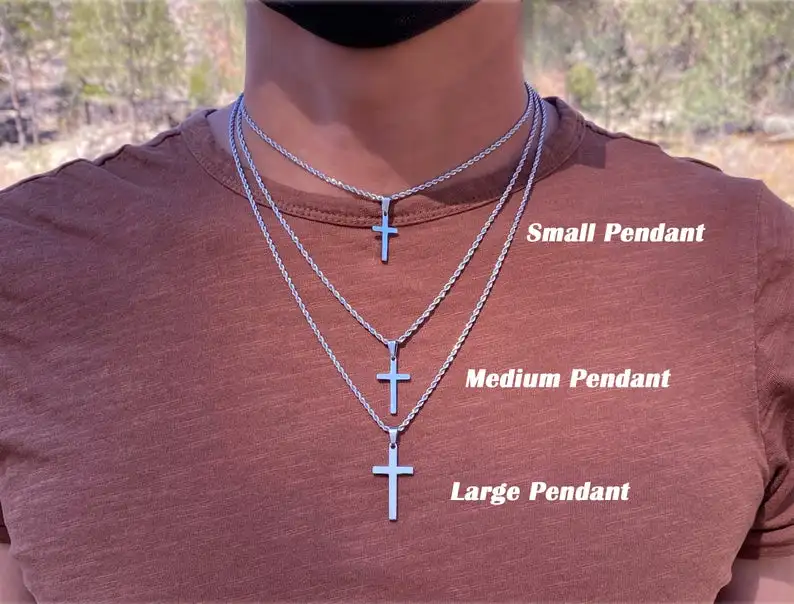  3 sizes hiphop cross jewelry stainless steel plain pendant crucifix charm rope chain men silver