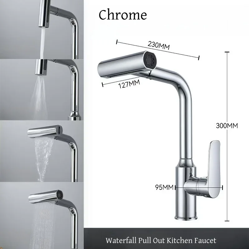 New Design Modern Stainless Steel Pull Down Kitchen Sink Faucet With Sprayer Chrome Plating Rain Nozzle Kitchen Mixer Tap