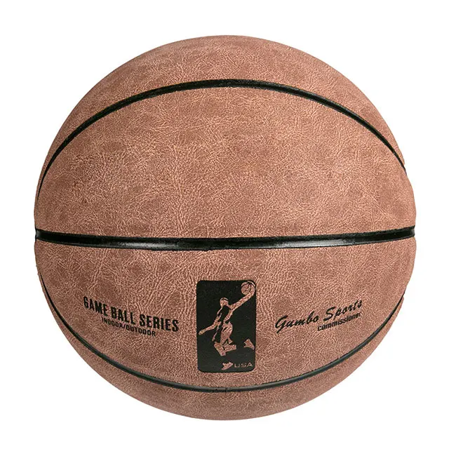 Ламинированный гигроскопический светящийся светодиодный баскетбольный мяч из искусственной кожи, светящийся в коричневом цвете