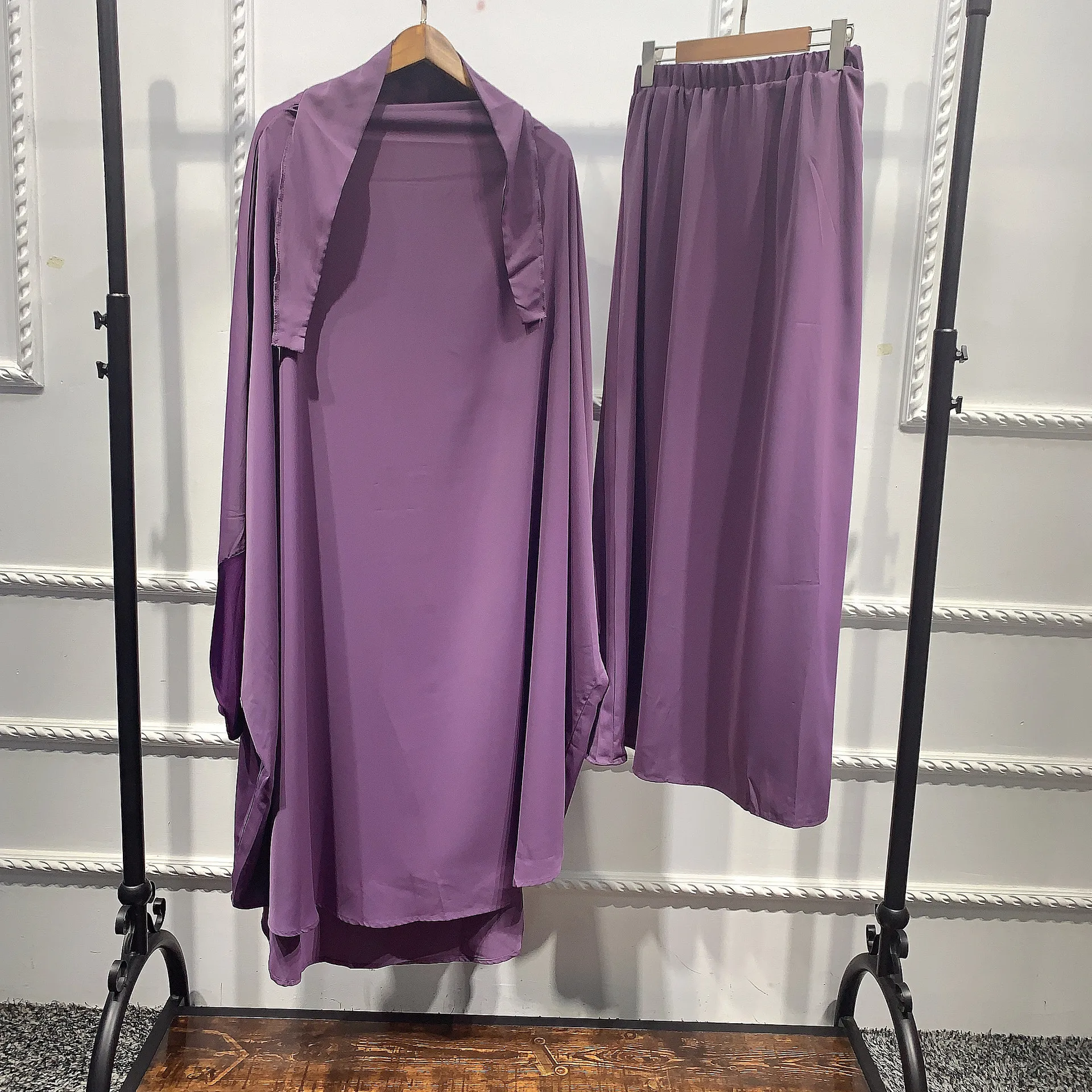 2024 Jilbab 2 Pieces Dubai Abaya Muslim Prayer Dress Women Khimar Niqab Set Islamic Ethnic Clothing
