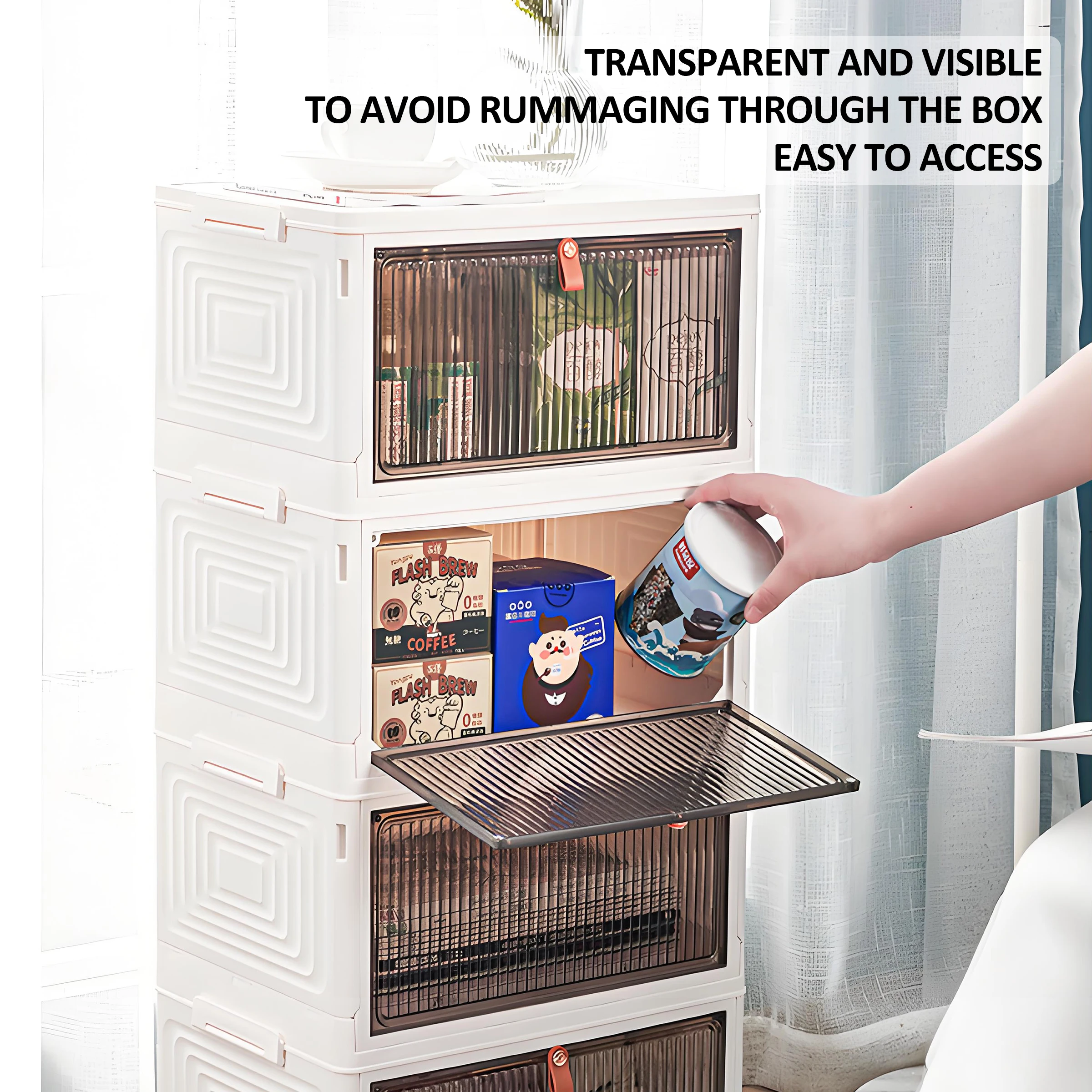 Collapsible Clothing Storage Bins with Lids Wheels Plastic Folding Stackable Closet Organizer Storage Box with Doors for Home