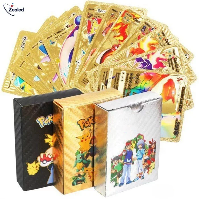 Zealed Wholesale Hot Sale 55 Pcs A Box Gold Playing Cards Game Luxury Poke Moned Cards Booster Box Trading PokeMoned Game Cards