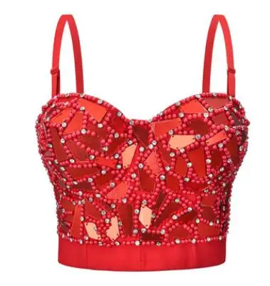 KYO Children Girl Shiny Sling Sequined Bra Top Short Top Plexiglass Nail Drill Stage Costume