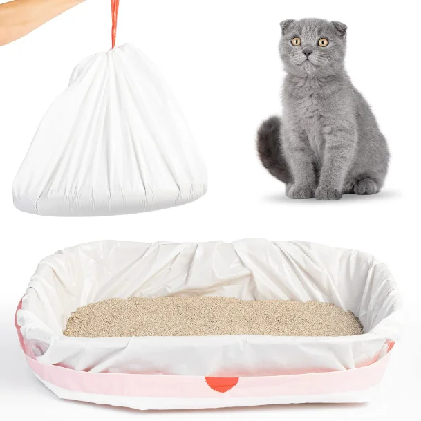 Heavy-Duty Plastic Drawstring Carry Bag for Cat Litter Box for Household Cat Litter and Toilet Garbage Cleaning