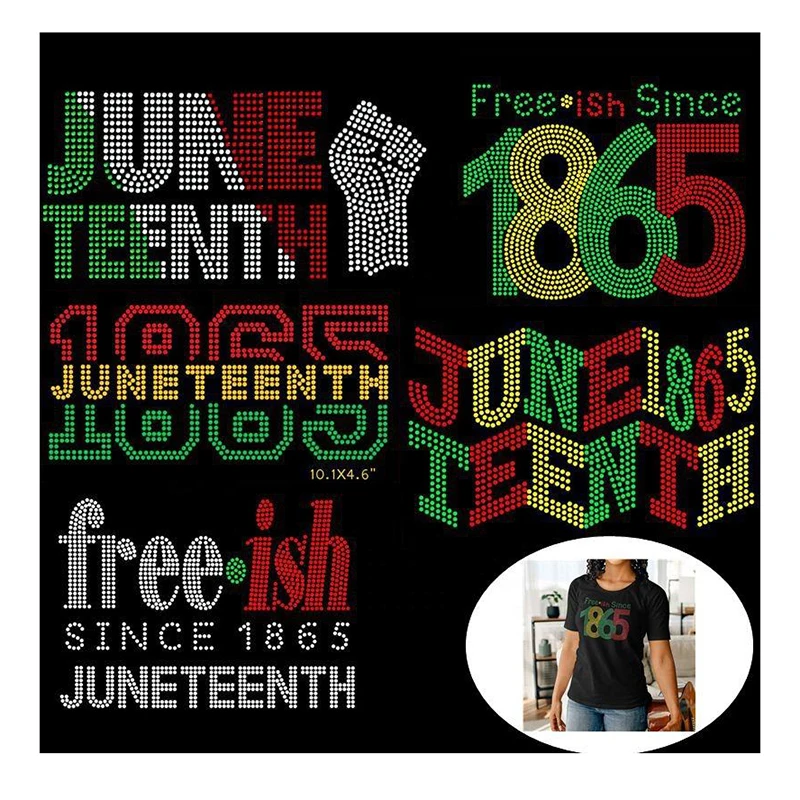 Изготовленный на заказ, оптовая продажа, Bling Juneteenth горный хрусталь, 1865, горный хрусталь, дизайн с мотивами горячей фиксации
