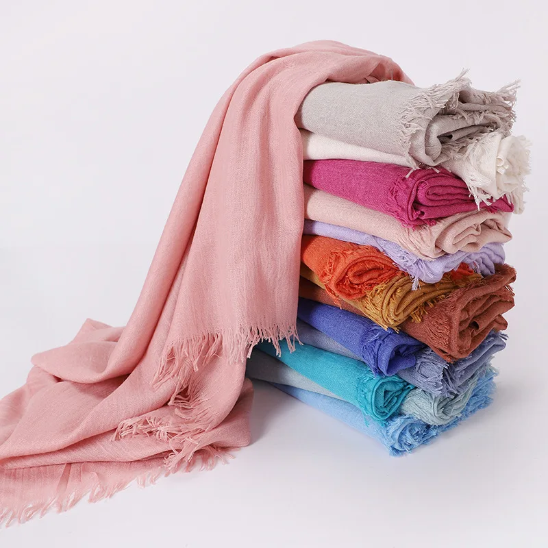 Yomo 2024 High Quality Viscose Cotton Hijab Shawls Plain Tassels Polyester Veils For Hijab Ladies