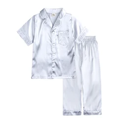 wholesale children sleepwear set summer silk plain night clothing satin pajamas for kids