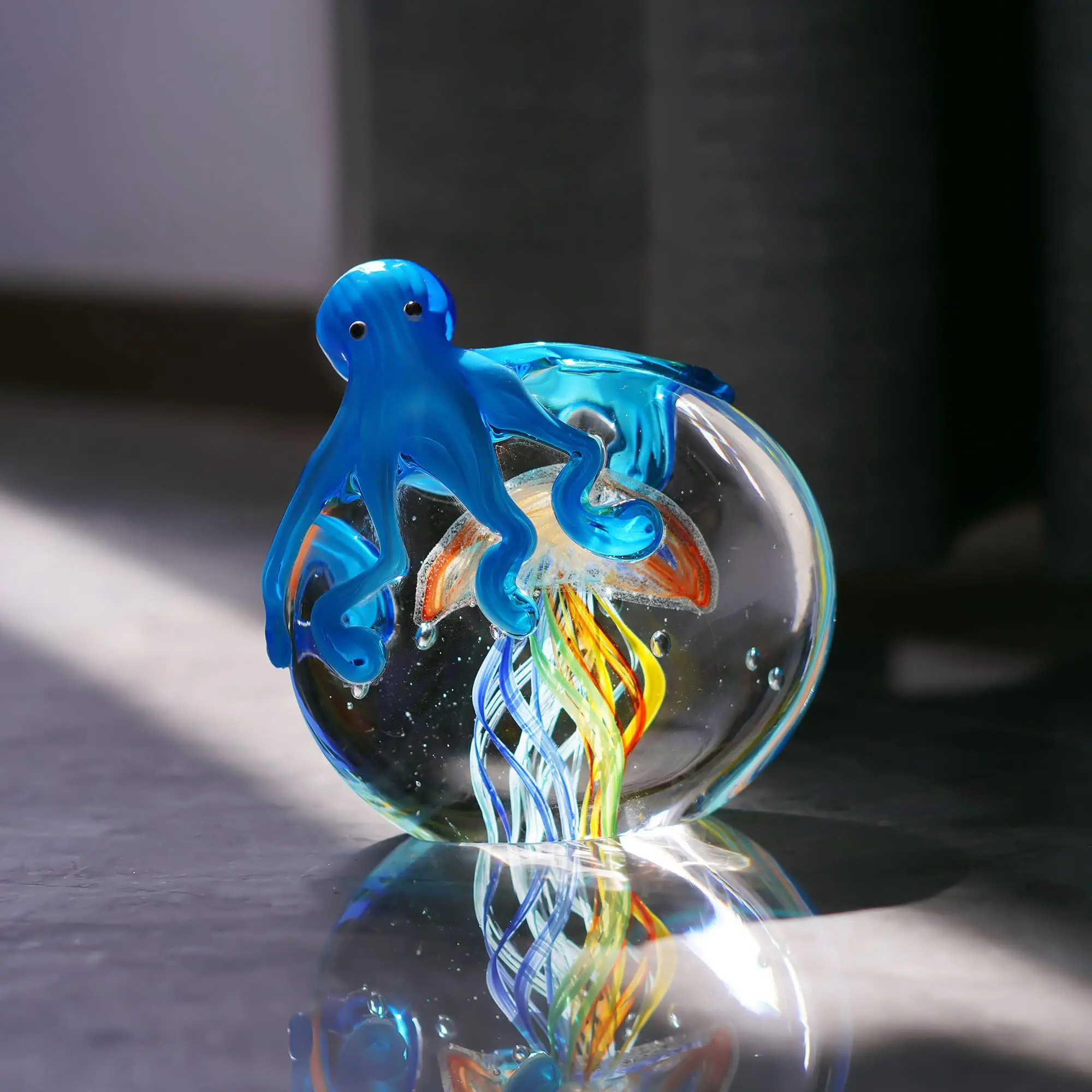5inch Colorful Crystal Octopus and Jellyfish Collectible Sea Animal Artwork Sculpture Home Aquarium Decor
