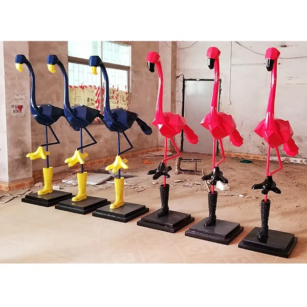Hotel Lobby Decorative Artworks Geometric Fiberglass Flamingo Bird Sculpture