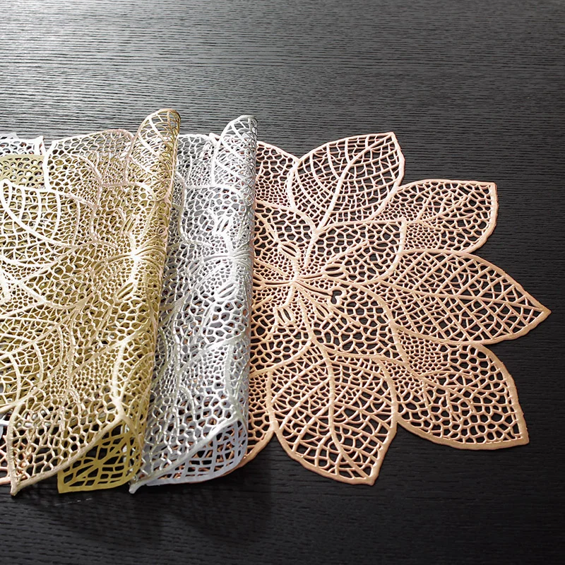 Light luxury bauhinia hollow table runner for decoration PVC Christmas gold table runner